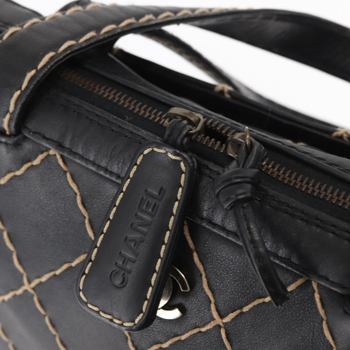 Chanel Surpique Zip Around Satchel Quilted Leather, BLACK, LEATHER, Handbag