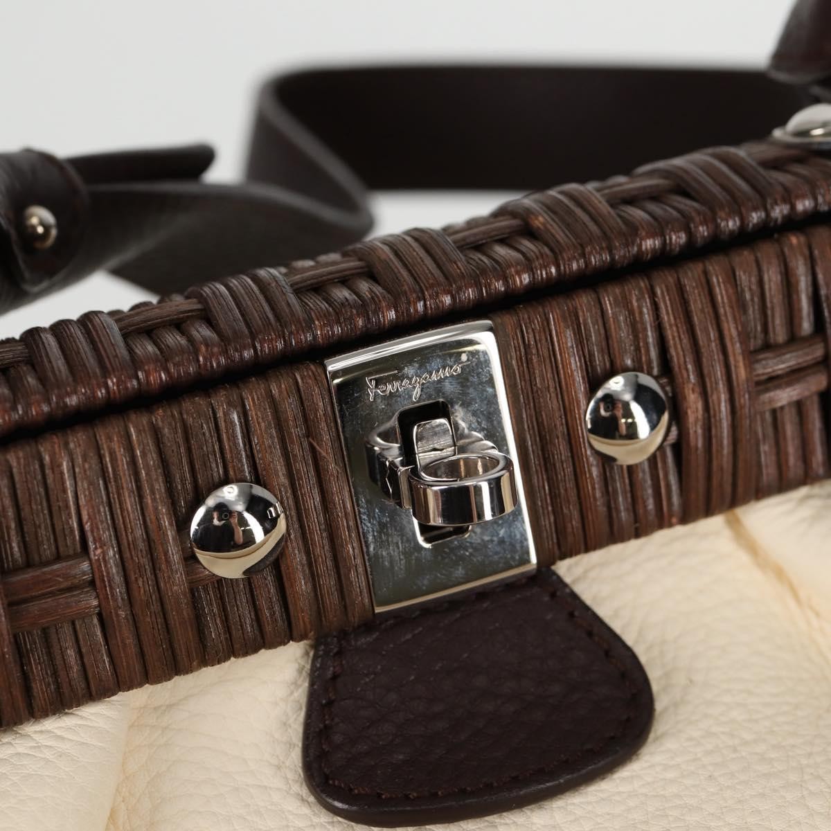 Salvatore Ferragamo Gancini handbag Leather, BEIGE, LEATHER, Handbag