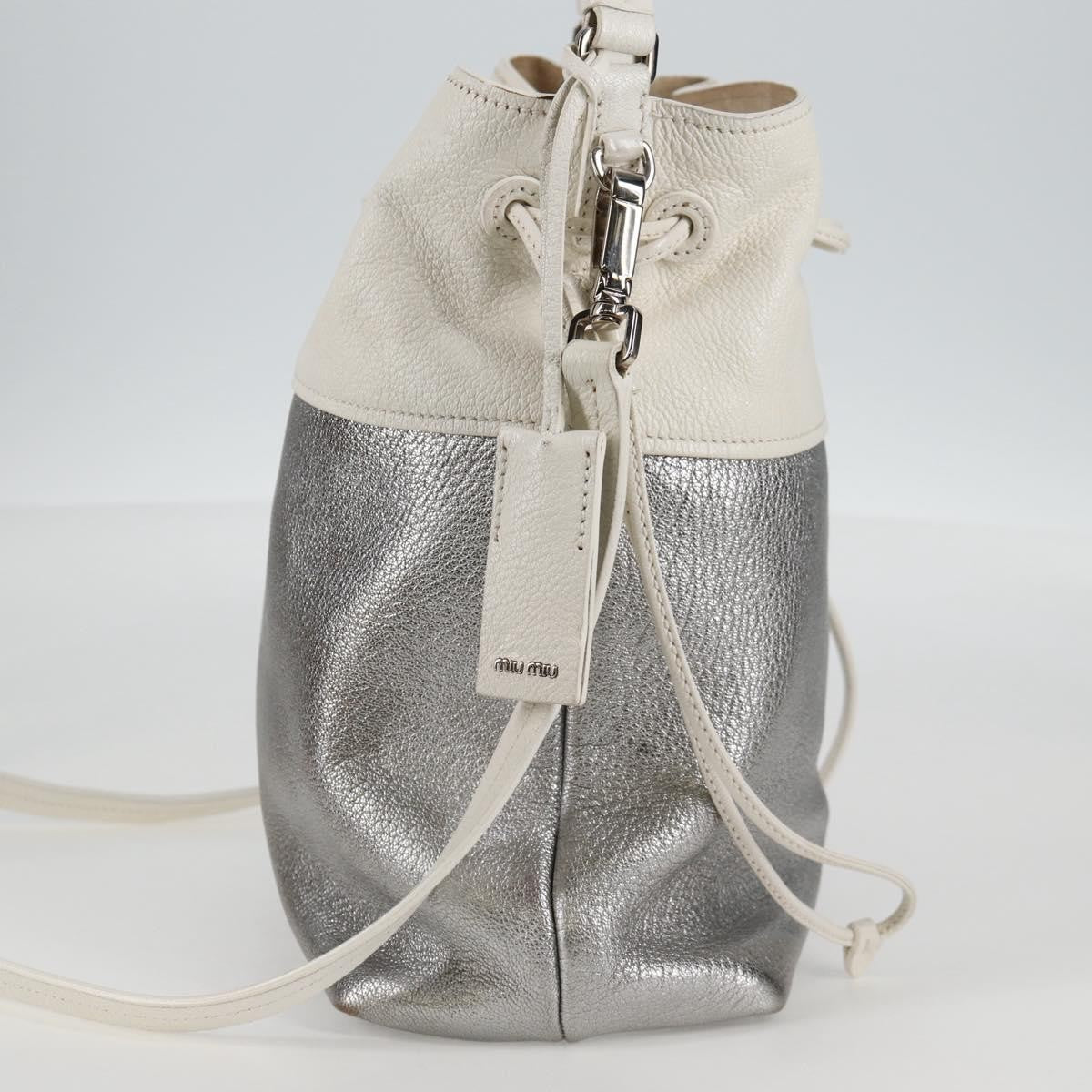 Miu Miu Drawstring Satchel Leather, SILVER, LEATHER, Handbag