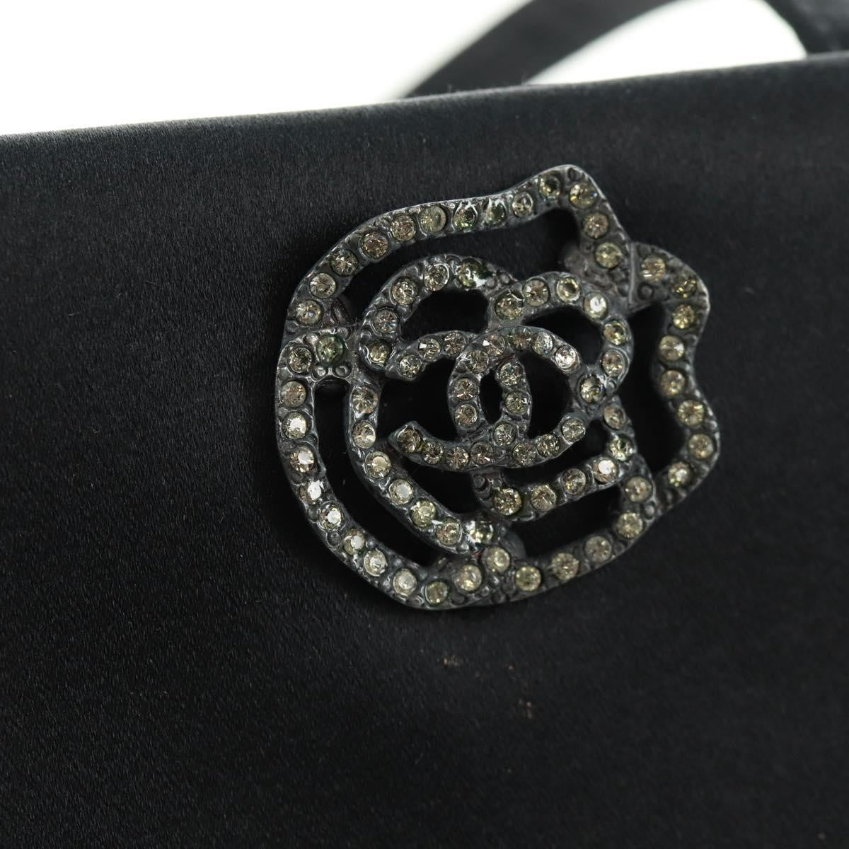 Chanel Vintage Crystal Camellia Evening Bag Satin, BLACK, SATIN, Shoulder bag