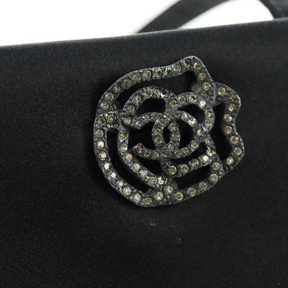 Chanel Vintage Crystal Camellia Evening Bag Satin, BLACK, SATIN, Shoulder bag