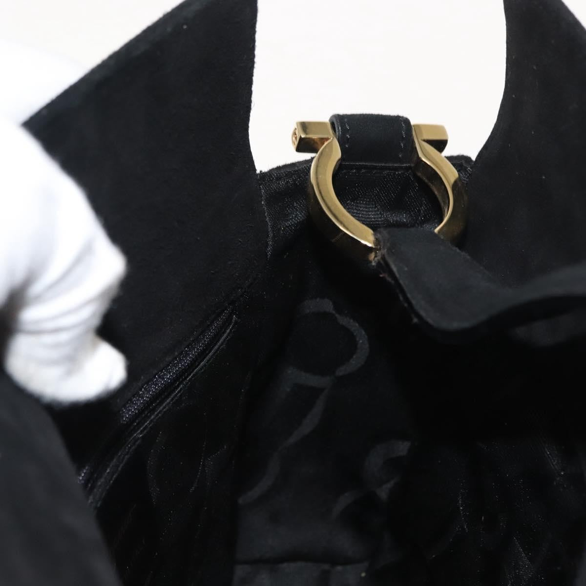 Salvatore Ferragamo Gancini Shoulder Bag Suede, BLACK, SUEDE, Shoulder bag