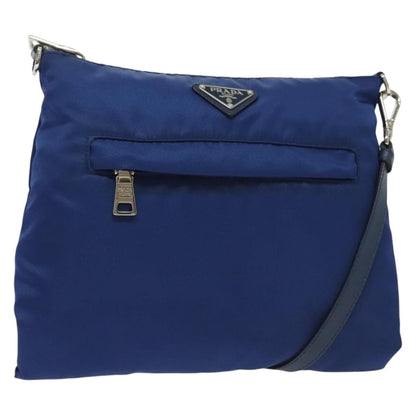 Prada Flat Messenger Tessuto with Leather, BLUE, NYLON, Shoulder bag