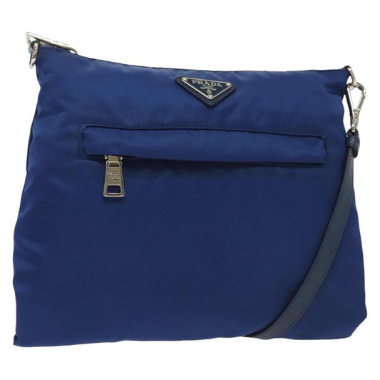 Prada Flat Messenger Tessuto with Leather, BLUE, NYLON, Shoulder bag