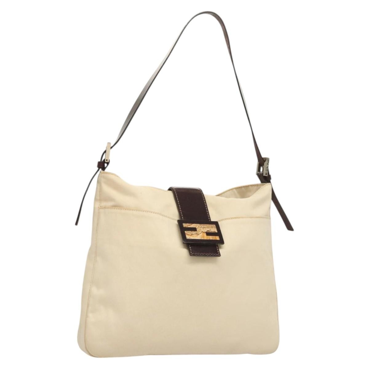 Fendi Vintage FF Buckle Shoulder Bag Canvas, WHITE, CANVAS, Shoulder bag
