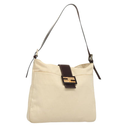 Fendi Vintage FF Buckle Shoulder Bag Canvas, WHITE, CANVAS, Shoulder bag