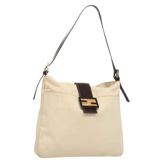 Fendi Vintage FF Buckle Shoulder Bag Canvas, WHITE, CANVAS, Shoulder bag