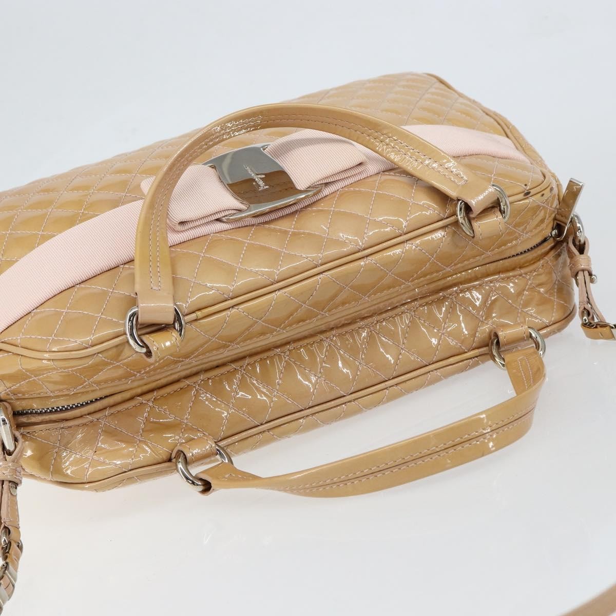 Salvatore Ferragamo Vala Handbag Patent leather, BEIGE, PATENT_LEATHER, Handbag