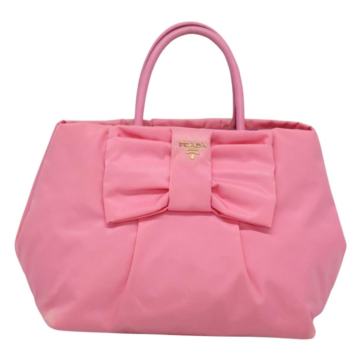 Prada Bow Tote Tessuto with Leather, PINK, NYLON, Tote bag