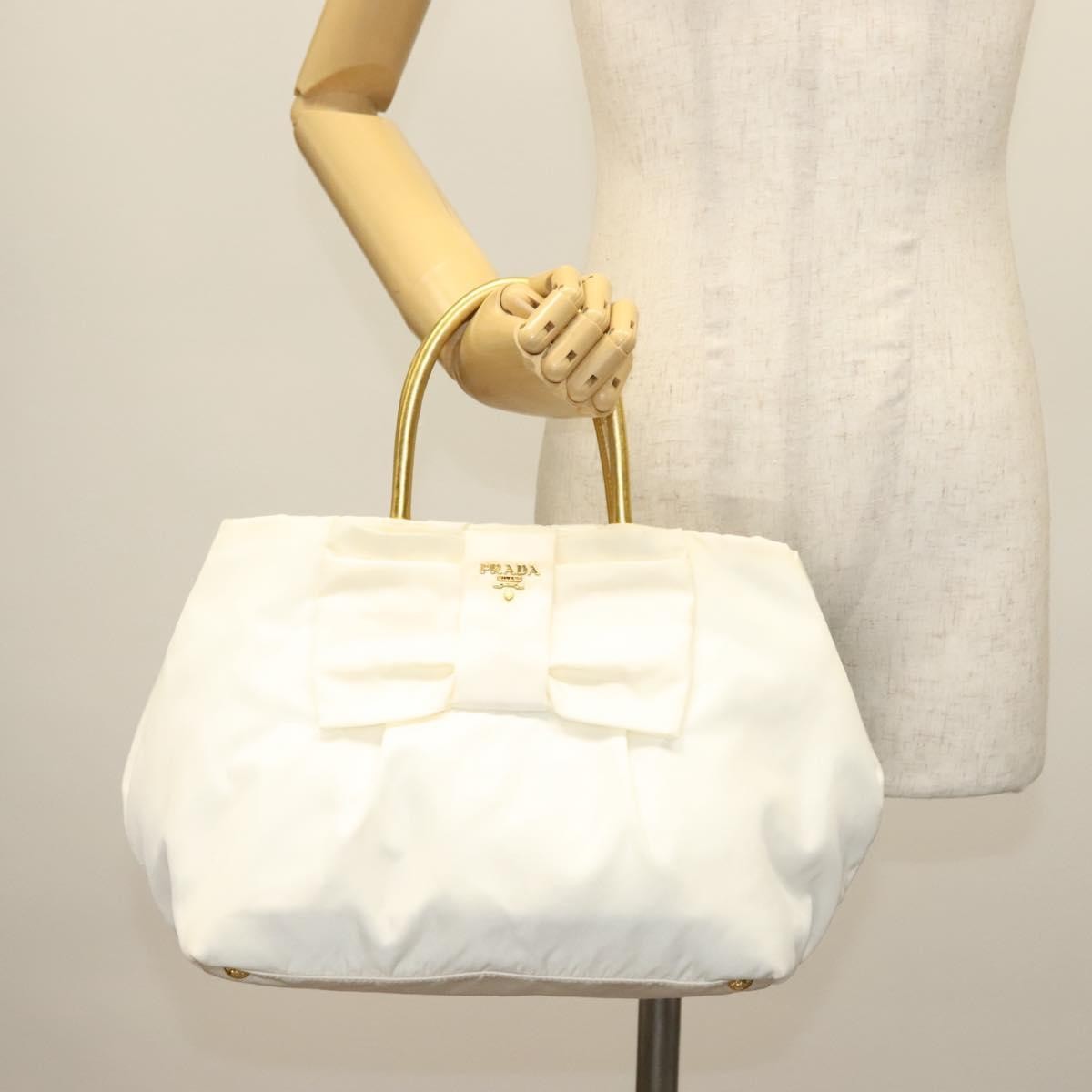 Prada Bow Tote Tessuto with Leather, WHITE, NYLON, Tote bag