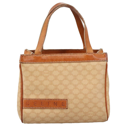 Celine Vintage Macadam Handbag Macadam, "Beige,Brown,Gold", PVC,Leather,Canvas, Handbag