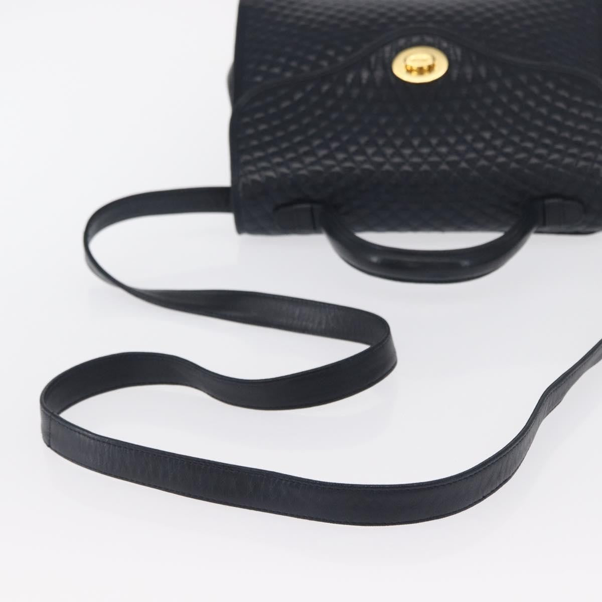 Bally Vintage Handbag Quilted Leather, NAVY, LEATHER, Handbag