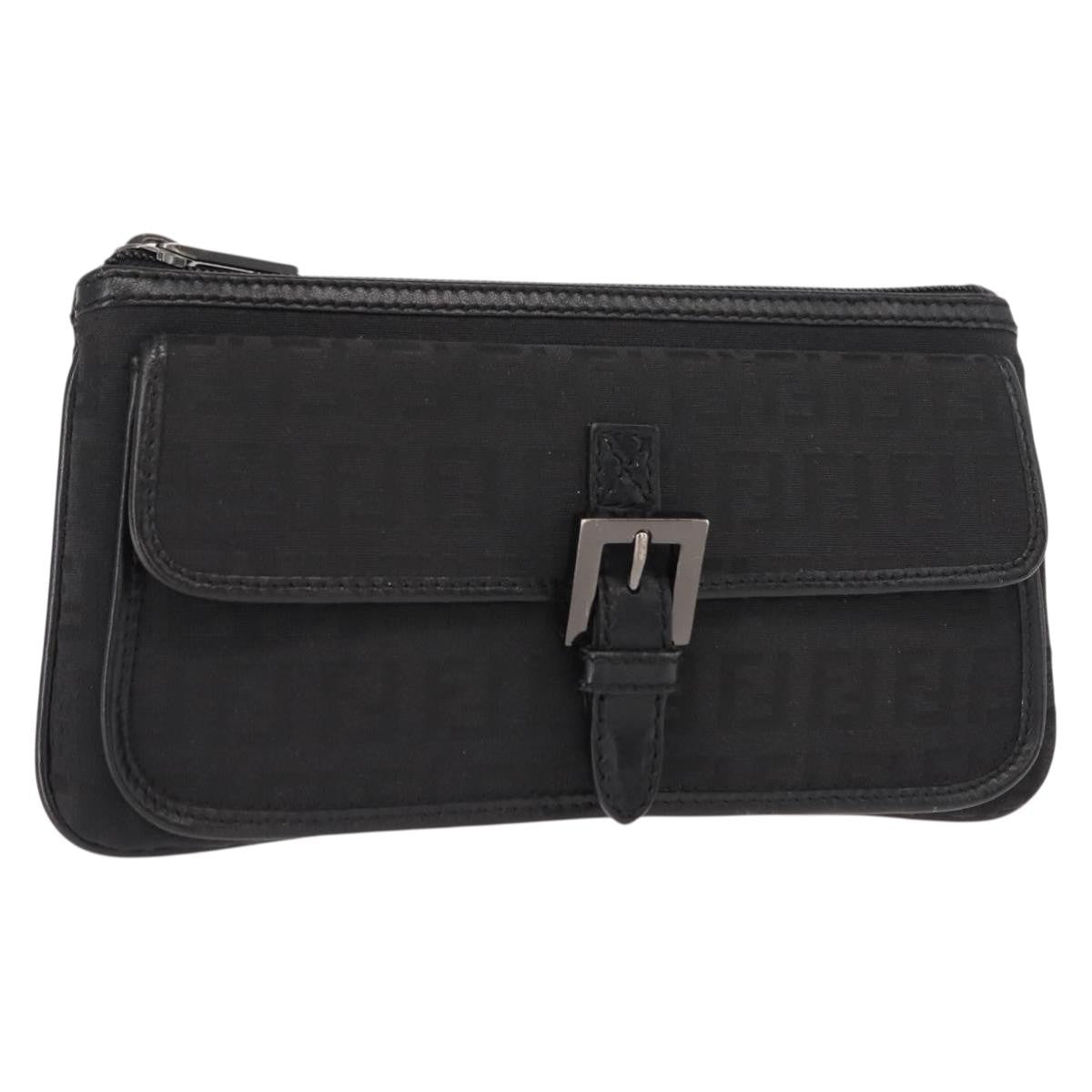 Fendi FF Logo Pouch Canvas, BLACK, CANVAS, Clutche & pouche