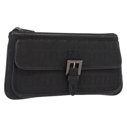 Fendi FF Logo Pouch Canvas, BLACK, CANVAS, Clutche & pouche