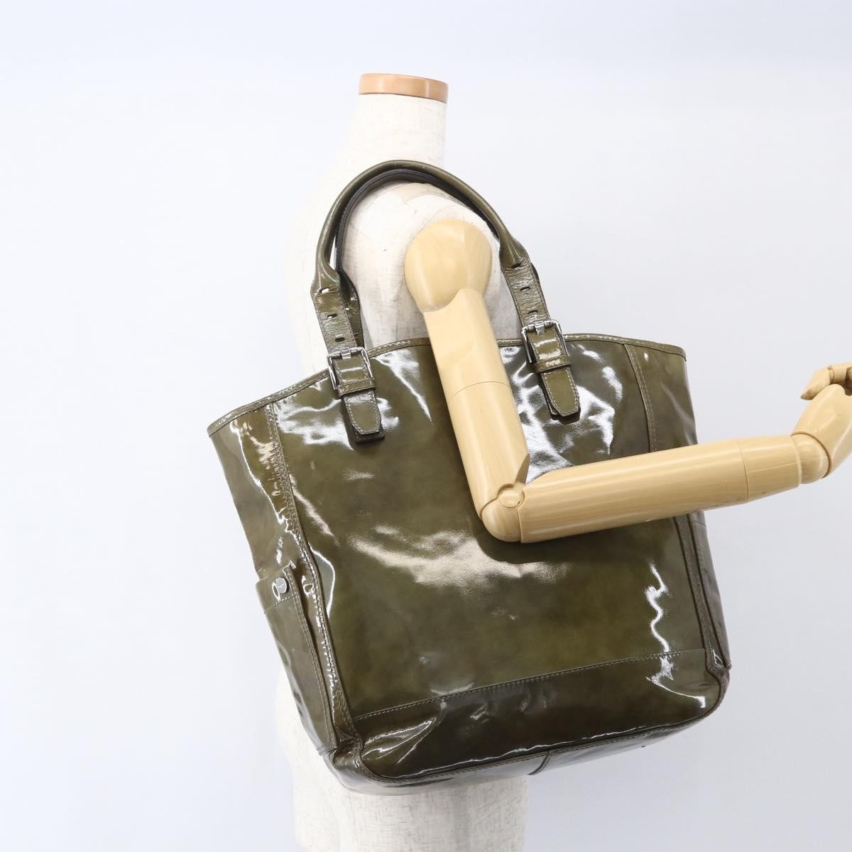 Salvatore Ferragamo Vintage Tote bag Leather, GREEN, PATENT_LEATHER, Tote bag