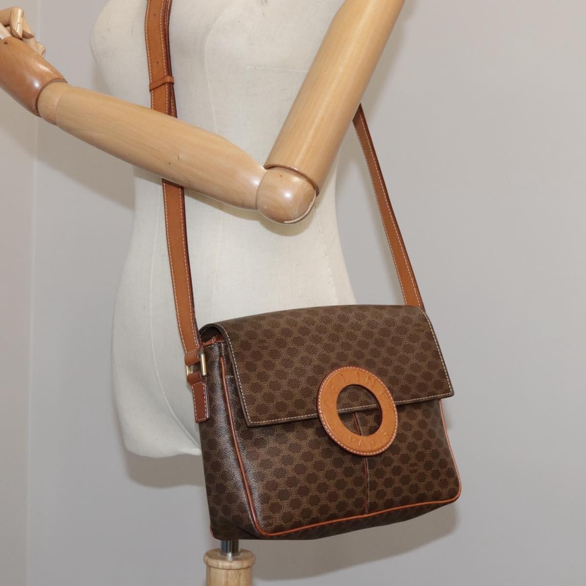 Celine Macadam Shoulder Bag PVC Leather, BROWN, CANVAS, Shoulder bag