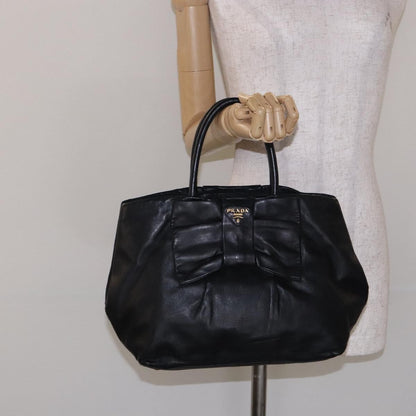 Prada Bow Tote Leather, BLACK, LEATHER, Handbag