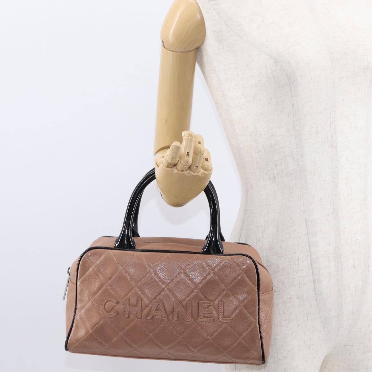 Chanel Embossed Logo Bowler Bag Quilted Caviar, BEIGE, LEATHER, Handbag