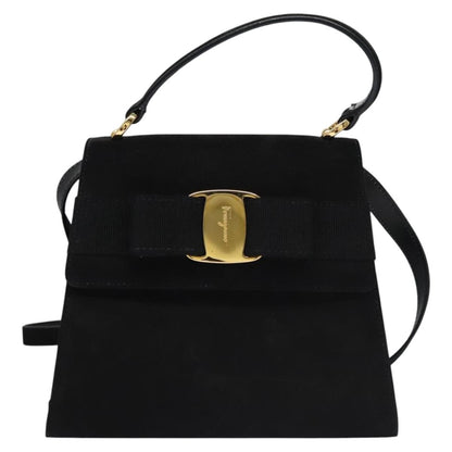 Salvatore Ferragamo Vintage Vara Bow Top Handle Bag Suede, BLACK, SUEDE, Handbag