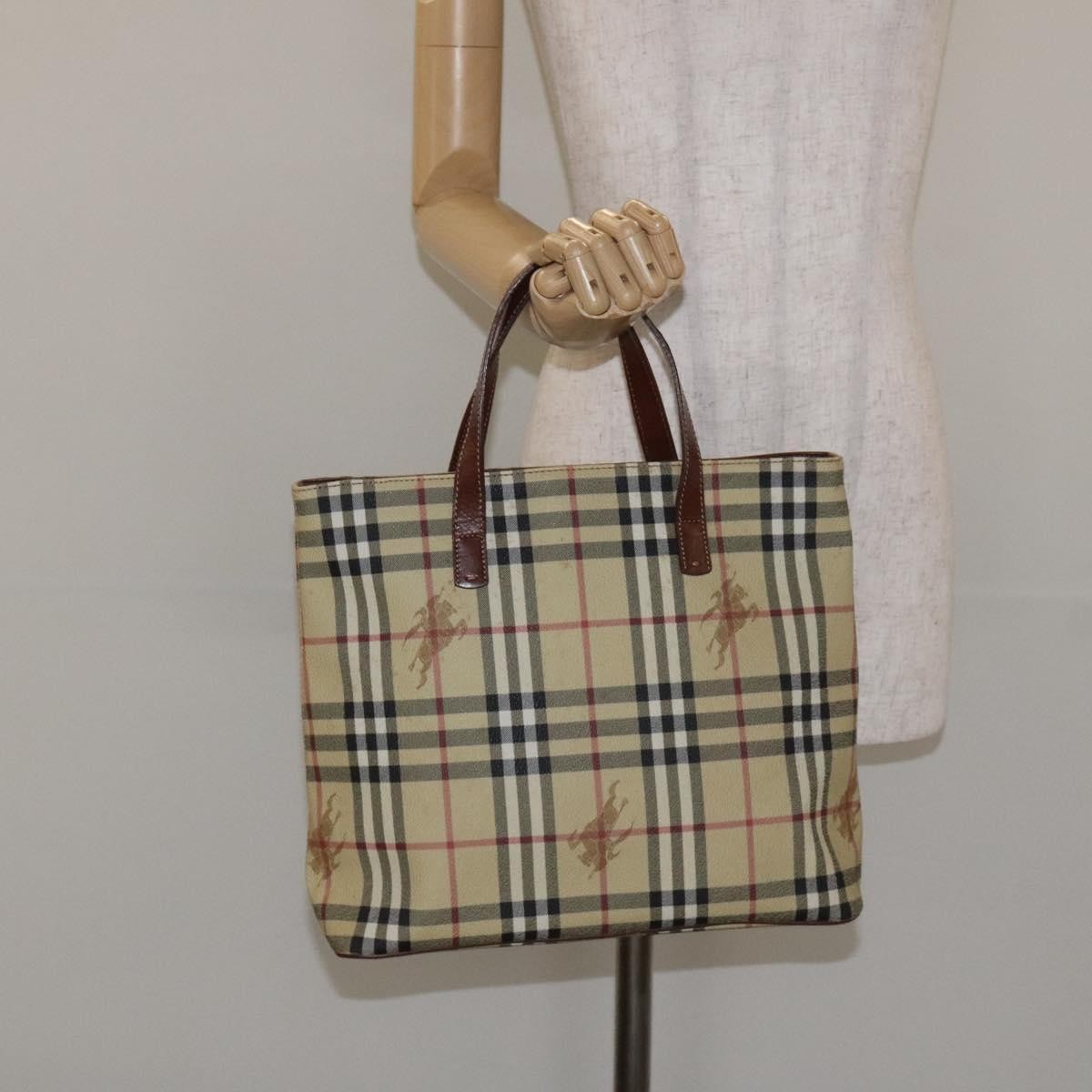 Burberry Top Handle Tote Haymarket Coated Canvas, BEIGE, PVC, Tote bag