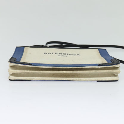 Balenciaga Navy Pochette Canvas and Leather, BEIGE, CANVAS, Shoulder bag