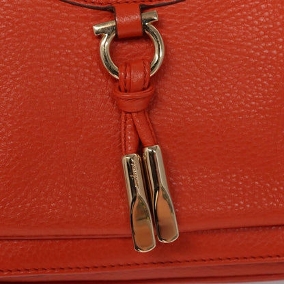 Salvatore Ferragamo Gancini Shoulder Bag Leather, ORANGE, LEATHER, Shoulder bag