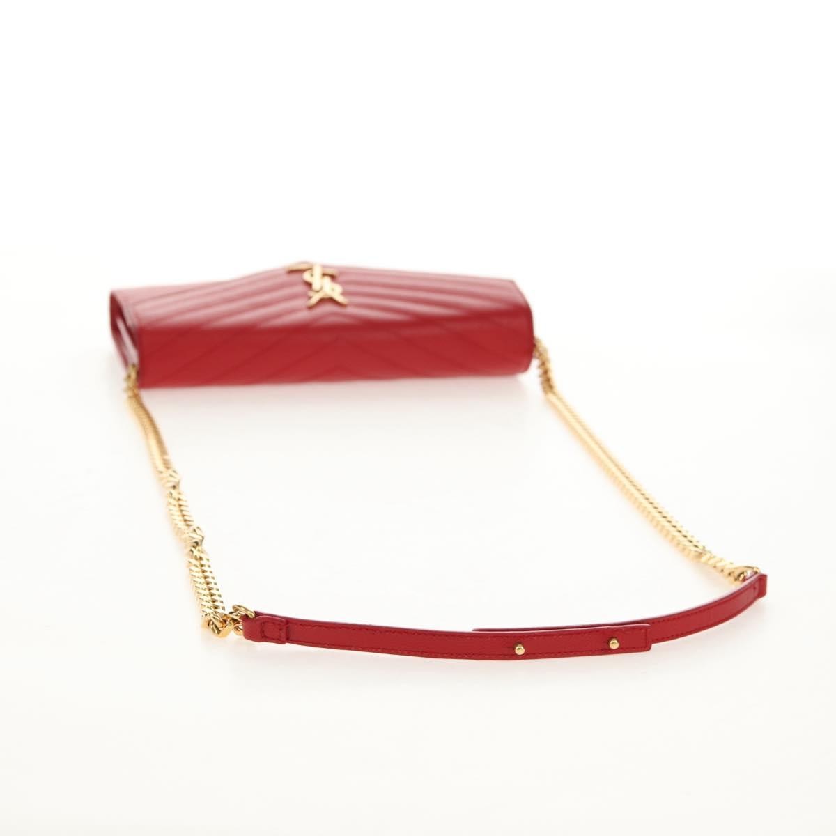 Saint Laurent Cassandra Wallet on Strap leather, RED, LEATHER, Shoulder bag
