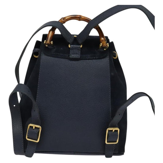 Gucci Gucci bamboo backpack daim, NAVY, SUEDE, Backpack