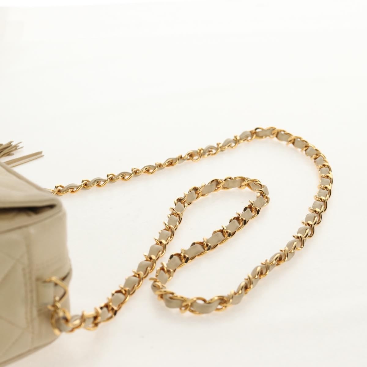 Chanel Chain Flap Shoulder Bag Quilted Lambskin, BEIGE, LEATHER, Shoulder bag