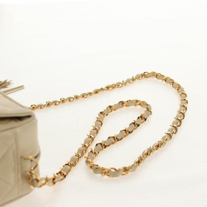 Chanel Chain Flap Shoulder Bag Quilted Lambskin, BEIGE, LEATHER, Shoulder bag