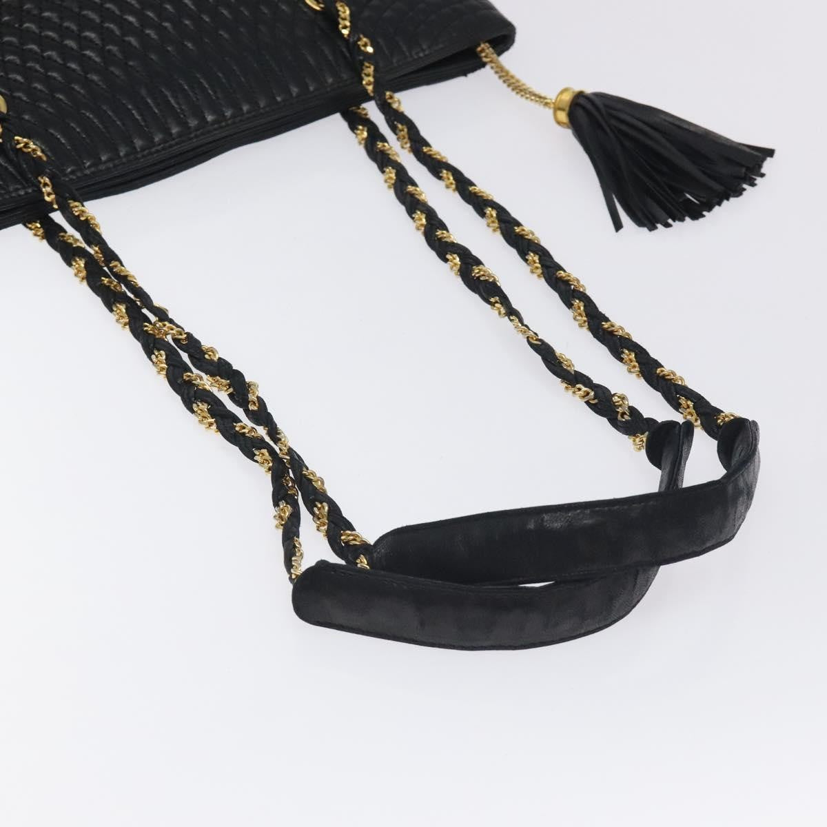 Bally Vintage Chain Shoulder Bag Quilted Leather, BLACK, LEATHER, Shoulder bag