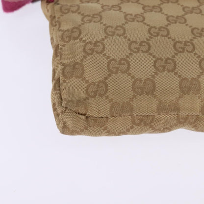 Gucci Vintage Double Belt Bag GG Canvas with Leather, Beige, Canvas, Crossbody Bag