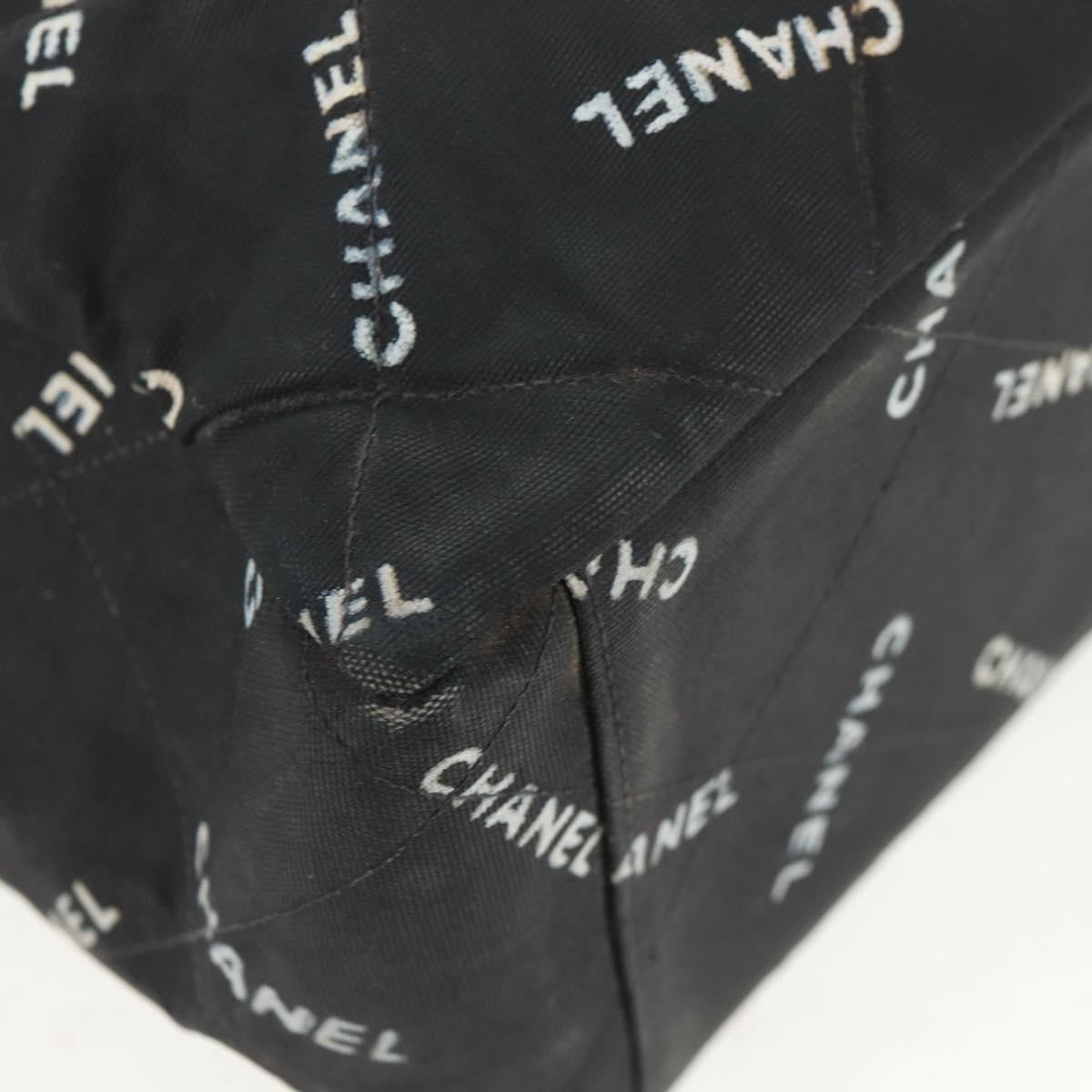 Chanel Logo Shopping Tote Quilted Printed Canvas, BLACK, CANVAS, Tote bag
