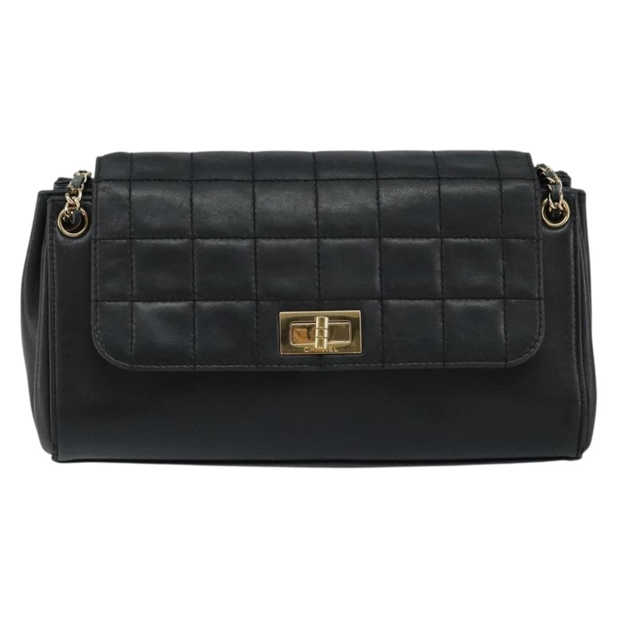 Chanel Chocolate Bar Accordion Reissue Flap Bag Quilted Lambskin, BLACK, LEATHER, Shoulder bag