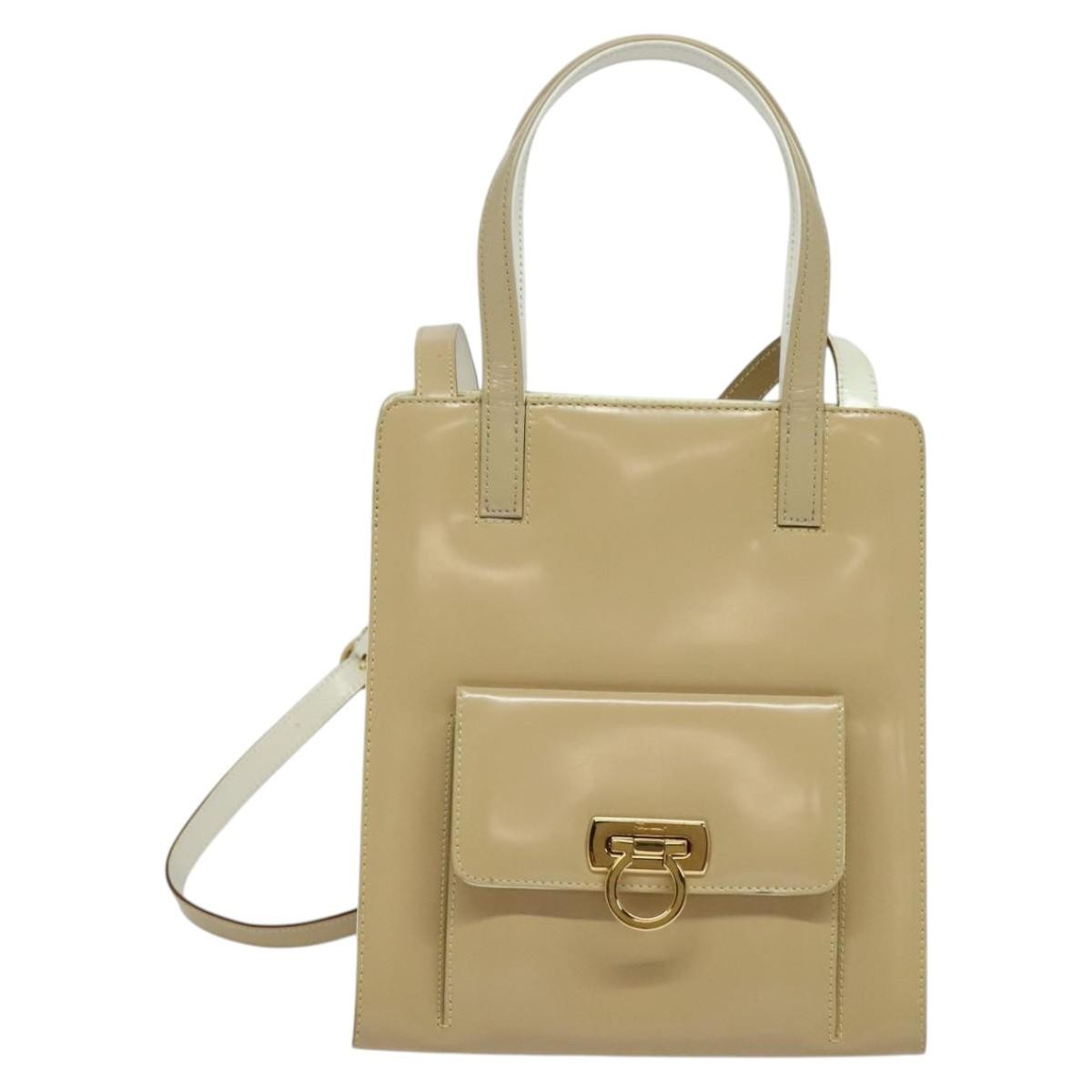 Salvatore Ferragamo Gancini handbag Patent leather, BEIGE, PATENT_LEATHER, Handbag
