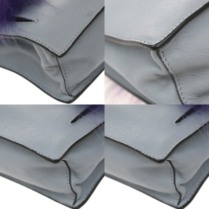 Fendi Monster Front Pocket Clutch Leather with Fur, GRAY, LEATHER, Clutche & pouche