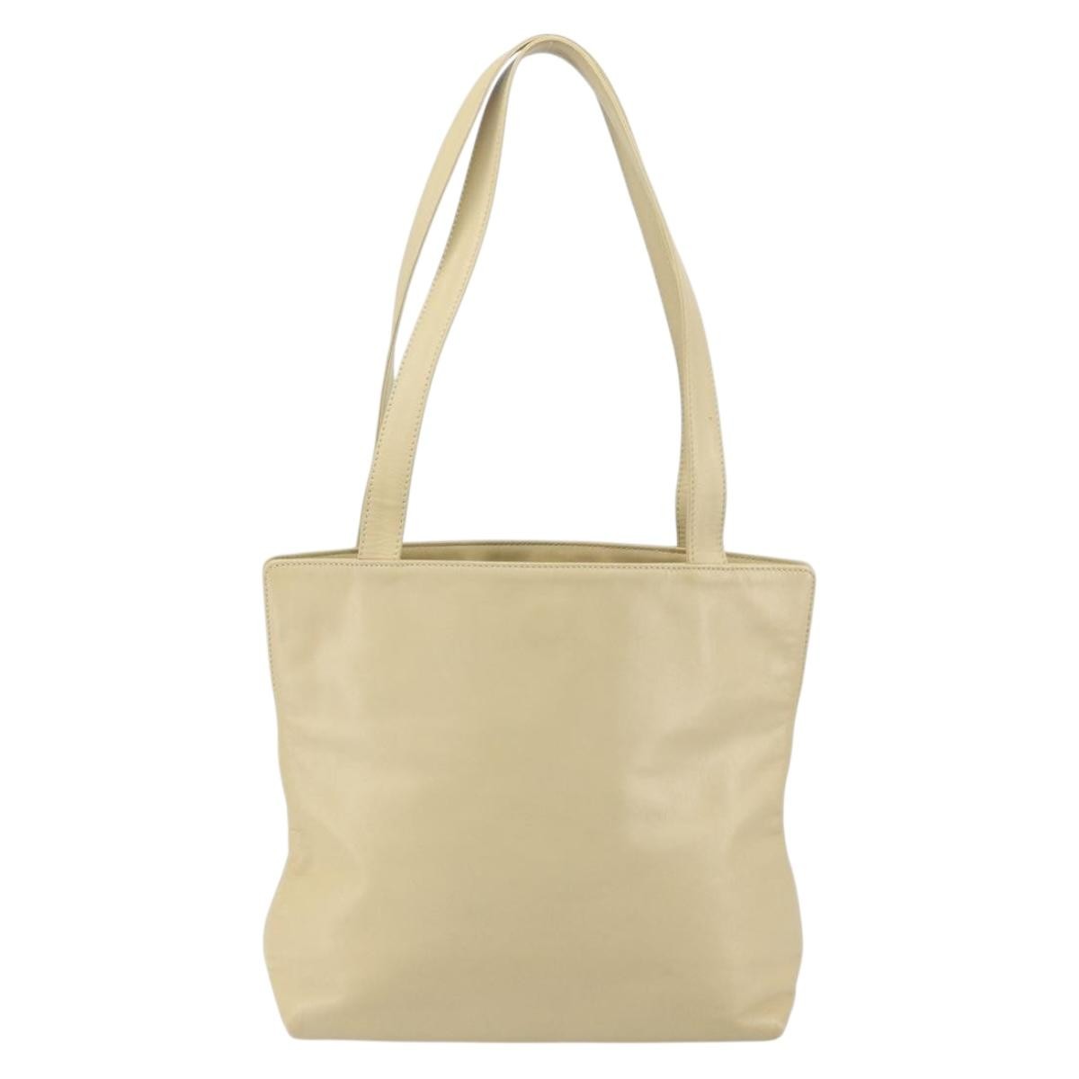 Chanel Vintage CC Logo Tote Leather, BEIGE, LEATHER, Tote bag