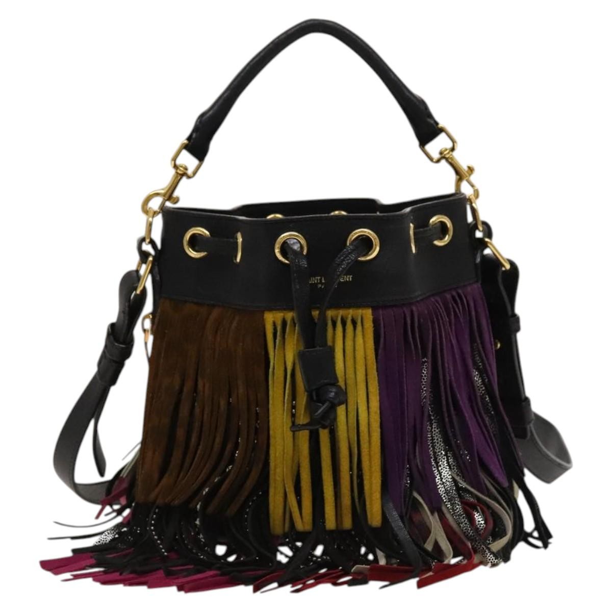 Saint Laurent Fringe Emmanuelle Bucket Bag Leather, MULTICOLOUR, LEATHER, Handbag