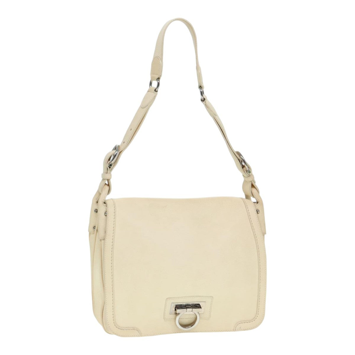 Salvatore Ferragamo Gancini Shoulder Bag Leather, White, Leather, Handbag