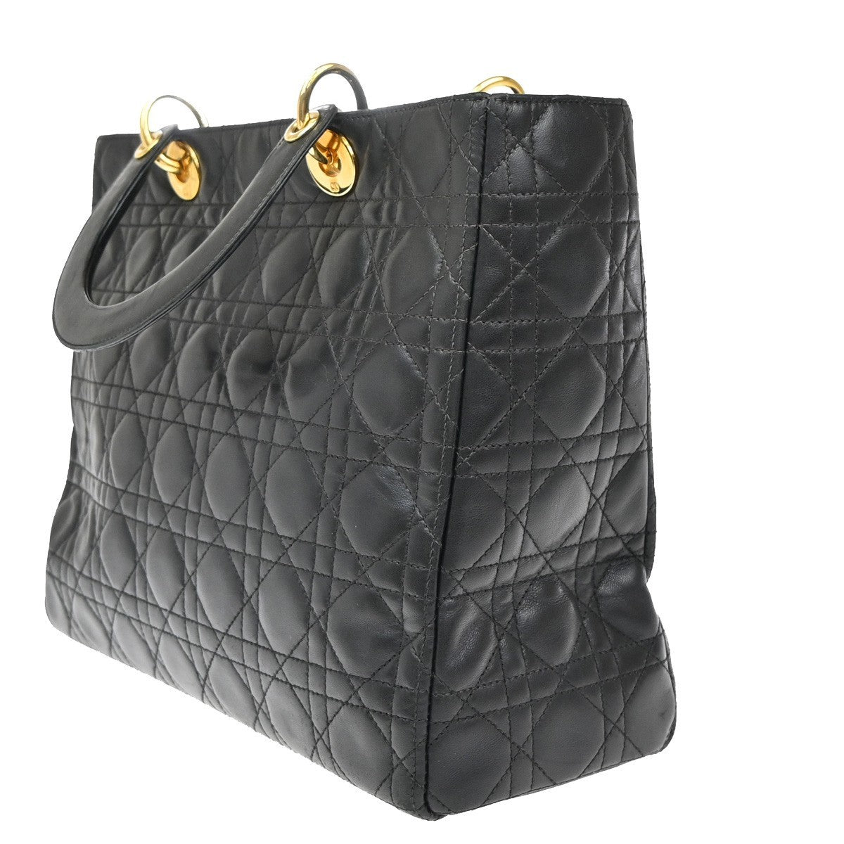Christian Dior Vintage Lady Dior Bag Cannage Quilt Lambskin, BLACK, LEATHER, Handbag