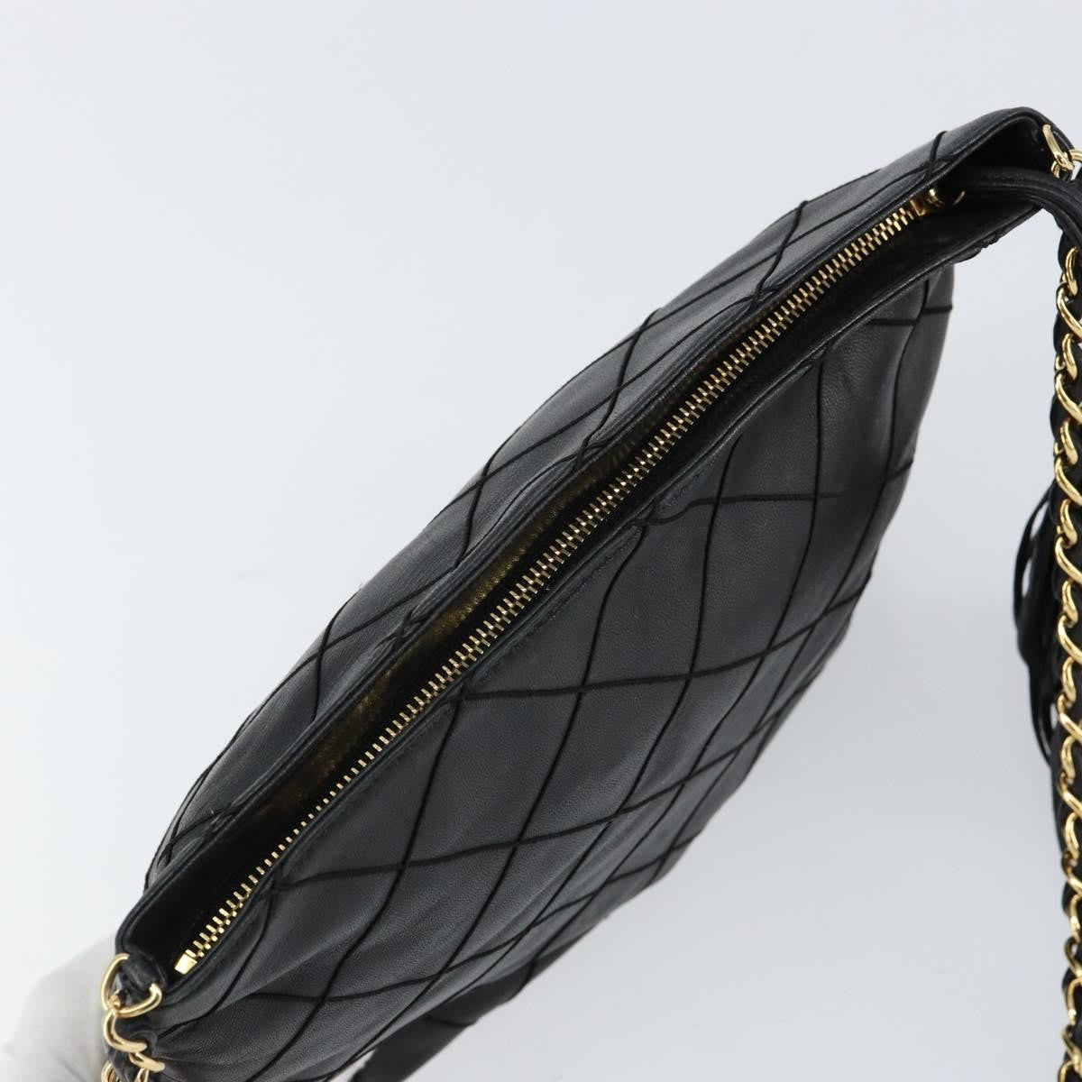 Chanel Vintage Shoulder Bag Leather, BLACK, LEATHER, Shoulder bag