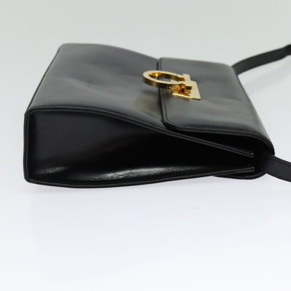 Salvatore Ferragamo Gancini Shoulder Bag Leather, BLACK, LEATHER, Shoulder bag
