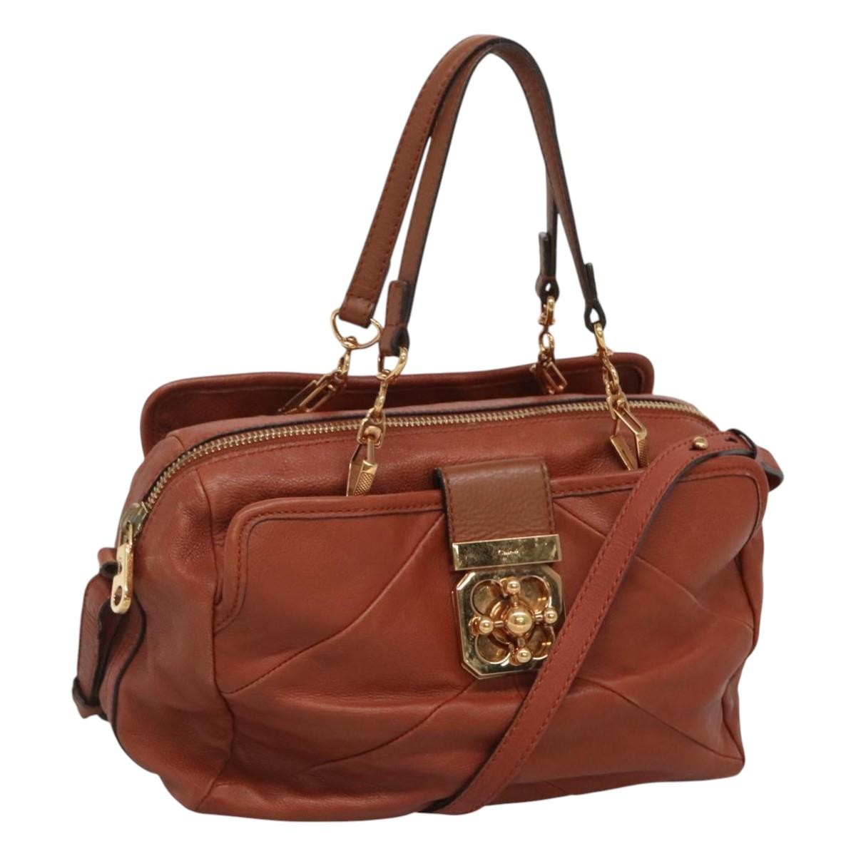 Chloe Elsie Satchel Leather, BROWN, LEATHER, Handbag