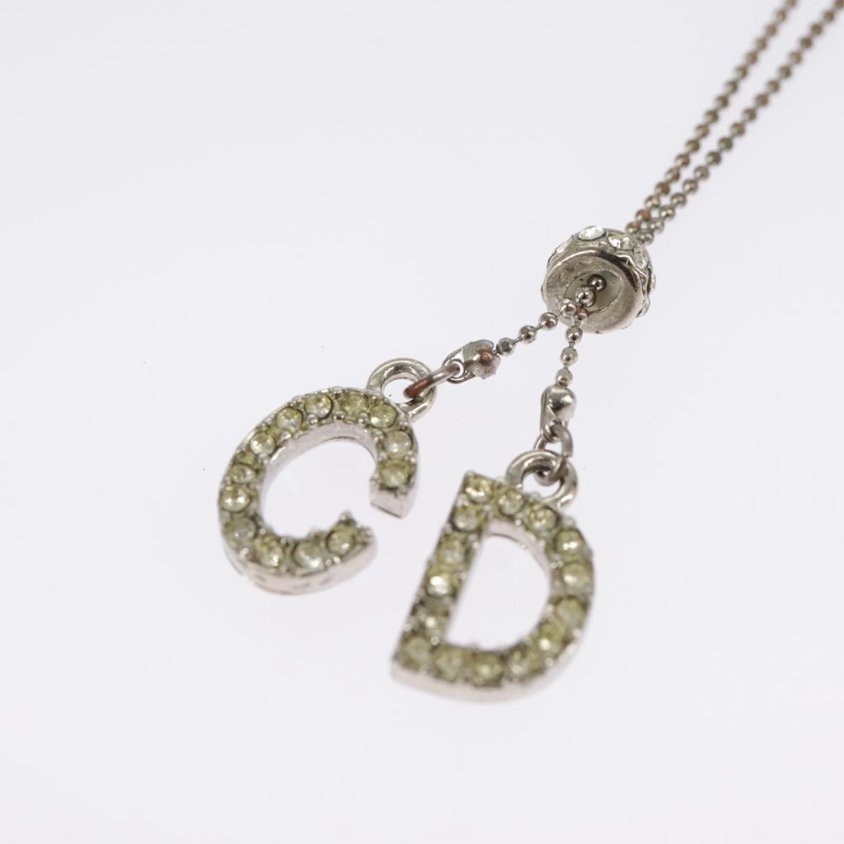 Christian Dior Bow CD Pendant Necklace Metal with Crystal, SILVER, METAL, Necklace