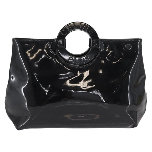 Celine Circle Logo Handbag Patent Leather, BLACK, PATENT_LEATHER, Handbag