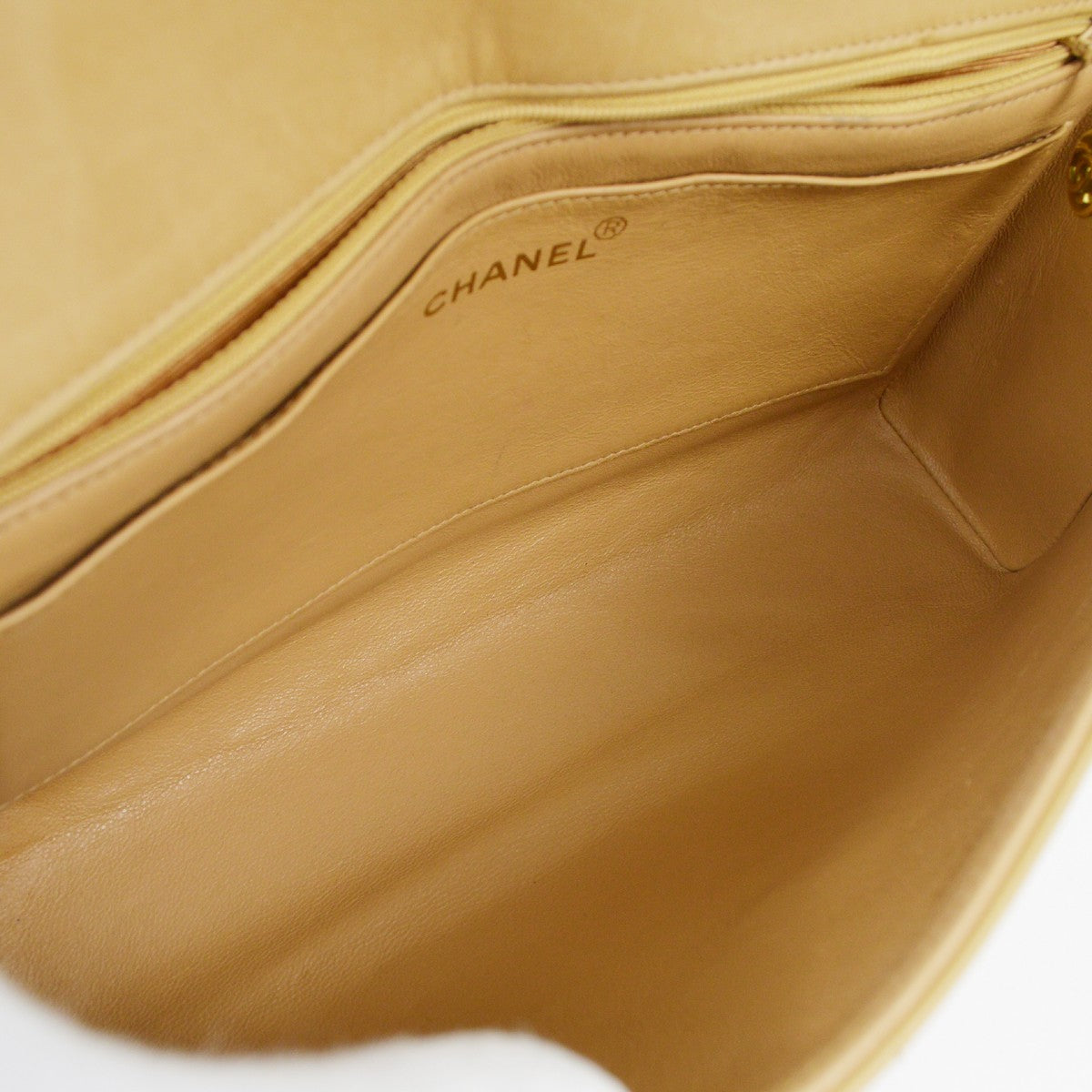 Chanel Vintage CC Flap Shoulder Bag Quilted Lambskin, BEIGE, LEATHER, Shoulder bag