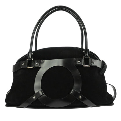Salvatore Ferragamo Gancini handbag Suede, BLACK, SUEDE, Handbag