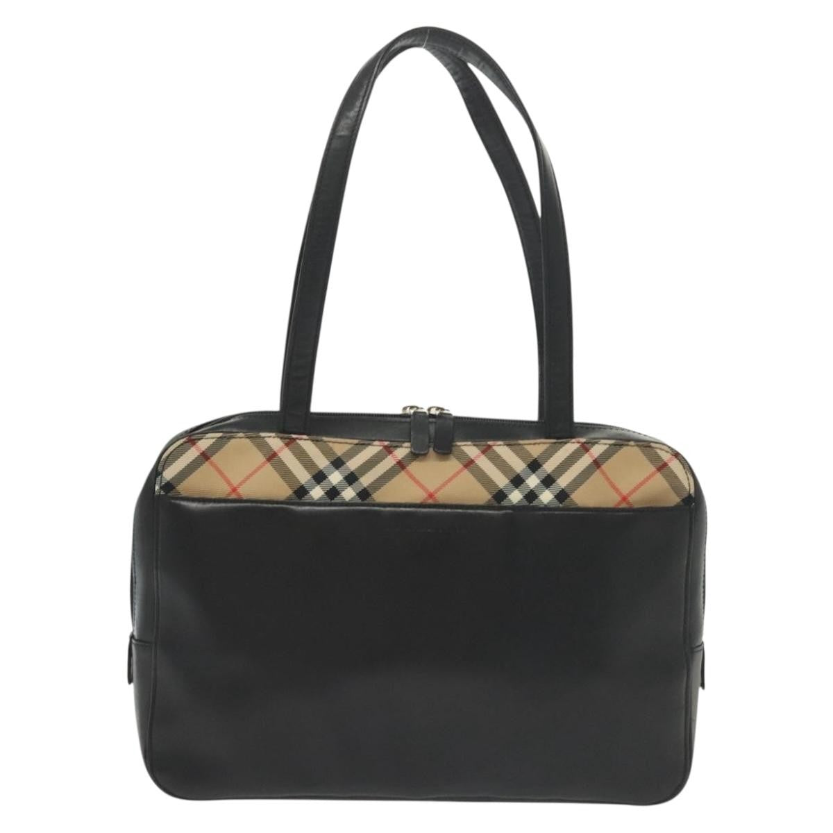 Burberry Nova Check Handbag Leather and Nylon, BLACK, LEATHER, Handbag