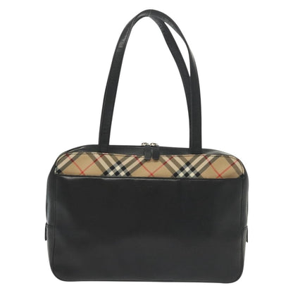 Burberry Nova Check Handbag Leather and Nylon, BLACK, LEATHER, Handbag