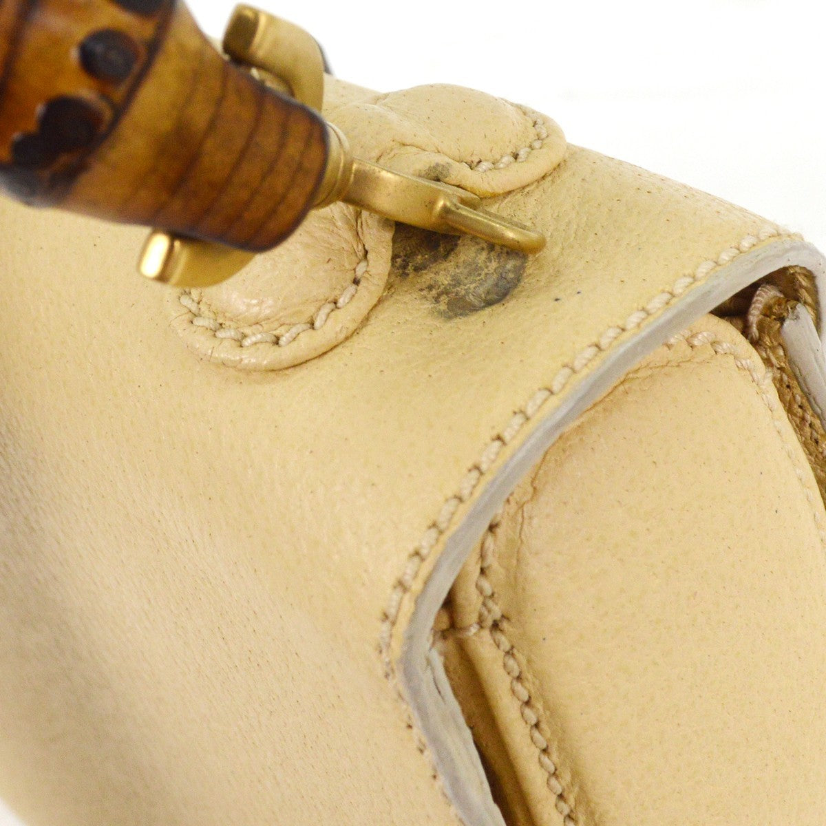 Gucci Vintage Convertible Bamboo Top Handle Bag Leather, BEIGE, LEATHER, Handbag
